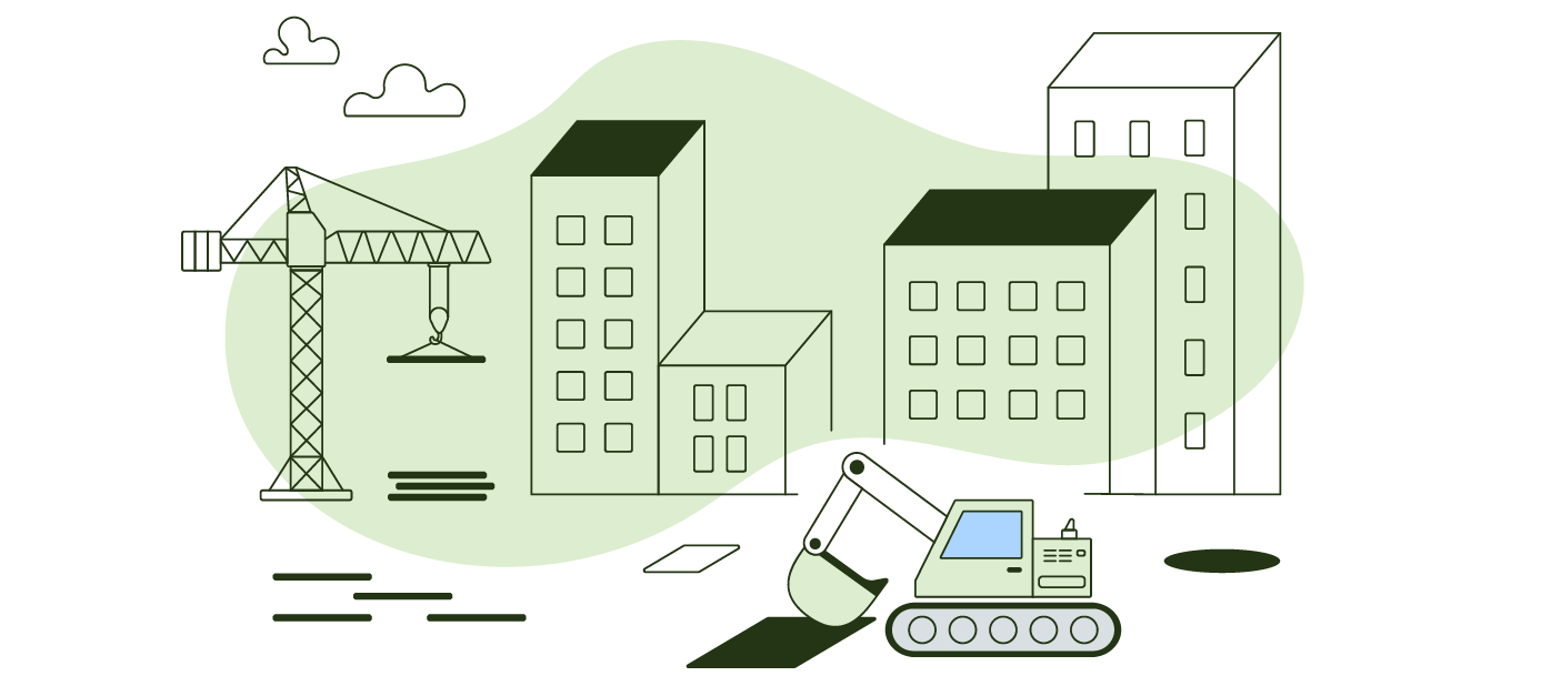 Byggeplass bylandskap. illustrasjon. 